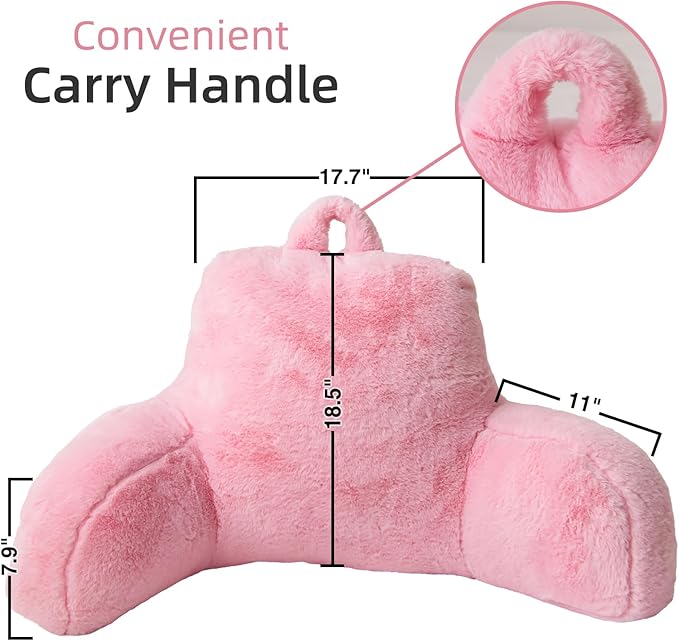 A Nice Night Faux Fur Reading Pillow Bed Wedge Large Adult Backrest with Arms Back Support for Resting in Bed/Couch for Bedrest,BabyPink - LeafyLoom