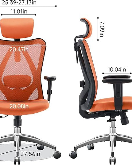 SIHOO M18 Ergonomic Office Chair for Big and Tall People Adjustable Headrest with 2D Armrest Lumbar Support and PU Wheels Swivel Tilt Function Orange - LeafyLoom