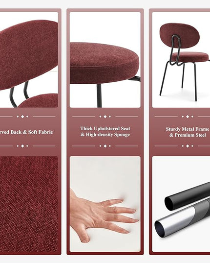 COLAMY Upholstered Fabric Dining Chairs Set of 4, Modern Dining Room Kitchen Side Chairs with Round Seat, Curved Backrest, Metal Legs, Red - LeafyLoom