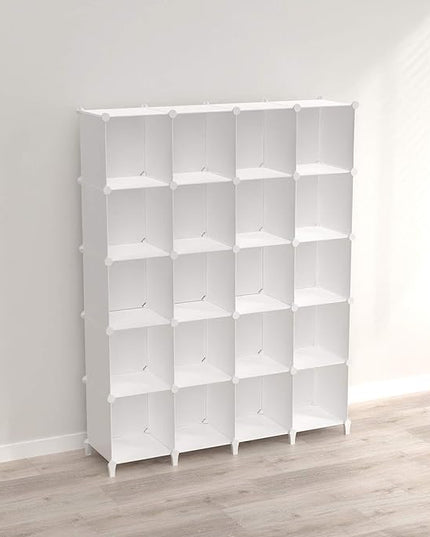HOMIDEC 20-Cube Storage Shelf, Storage Bookcase Bookshelf with Metal Hammer, Storage Cubes Organizer Cabinet for Kids, Closet, Bedroom, Bathroom, (11.8x11.8x11.8 inch) - LeafyLoom
