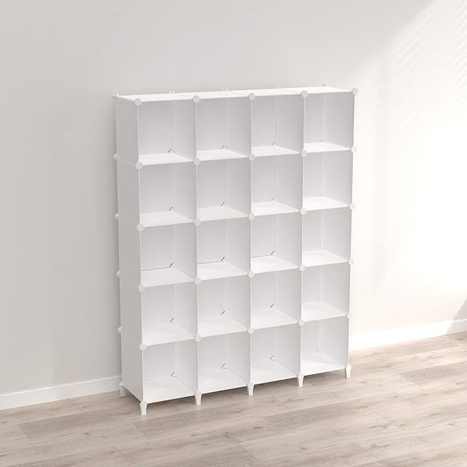 HOMIDEC 20-Cube Storage Shelf, Storage Bookcase Bookshelf with Metal Hammer, Storage Cubes Organizer Cabinet for Kids, Closet, Bedroom, Bathroom, (11.8x11.8x11.8 inch) - LeafyLoom