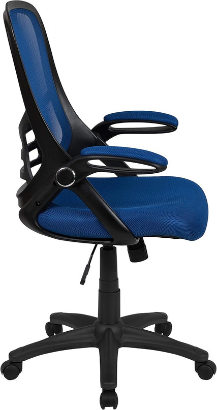 Flash Furniture Porter High-Back Swivel Office Chair with Adjustable Lumbar Support and Seat Height, Ergonomic Mesh Desk Chair with Flip-Up Armrests, Blue/Black - LeafyLoom