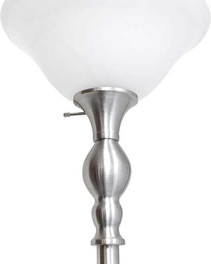 Elegant Designs LF2001-BSN 1 Light Torchiere Marbleized White Glass Shade Floor Lamp, Brushed Nickel - LeafyLoom