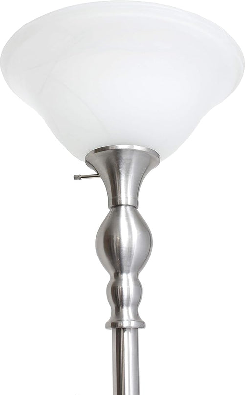 Elegant Designs LF2001-BSN 1 Light Torchiere Marbleized White Glass Shade Floor Lamp, Brushed Nickel - LeafyLoom