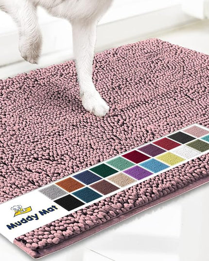 Muddy Mat® Original Dog Door Mat for Muddy Paws, Super Absorbent Microfiber, Non-Slip Washable Pet Rug, Quick Dry Chenille Entryway Carpet, Machine Washable Indoor Outdoor mat, Pink 48"x72" MuddyMat