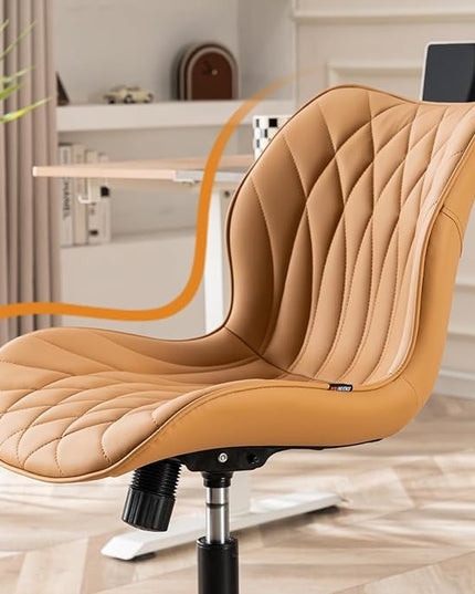 YOUNUOKE Office Desk Chair, Comfy Home Office Chairs, Small Comfortable Desk Chairs with Wheels, Armless PU Leather Chairs for Computer Conference, Camel - LeafyLoom