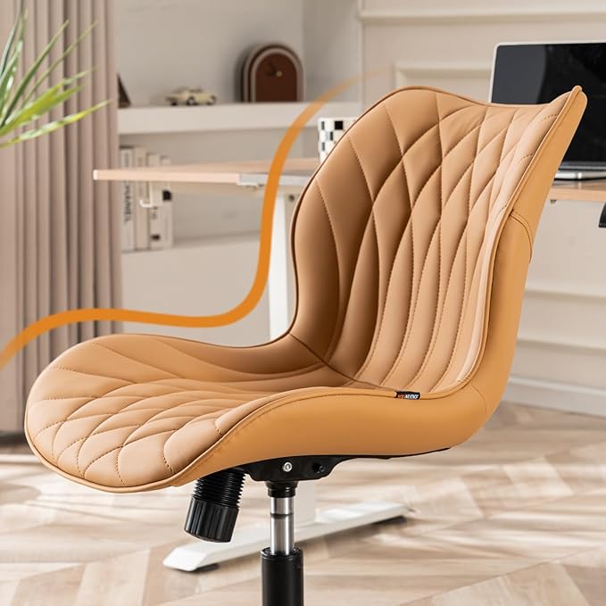 YOUNUOKE Office Desk Chair, Comfy Home Office Chairs, Small Comfortable Desk Chairs with Wheels, Armless PU Leather Chairs for Computer Conference, Camel - LeafyLoom