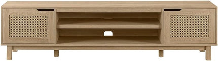 Walker Edison Destin Modern Minimal Rattan-Door Stand for TVs up to 80 Inches, 70 Inch, Coastal Oak - LeafyLoom