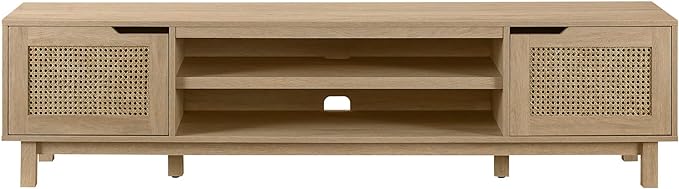 Walker Edison Destin Modern Minimal Rattan-Door Stand for TVs up to 80 Inches, 70 Inch, Coastal Oak - LeafyLoom