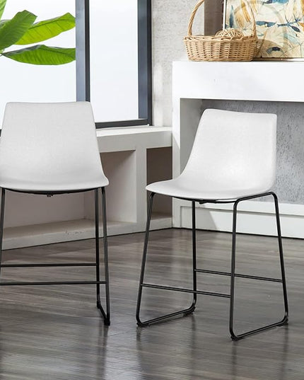 NicBex Retro Bar Stools Crazy-Horse Leather with Metal Legs Barstools, Lounge Kitchen Island Counter Stools, Set of 2, (White Color) (A-GE17020-USSU014) - LeafyLoom