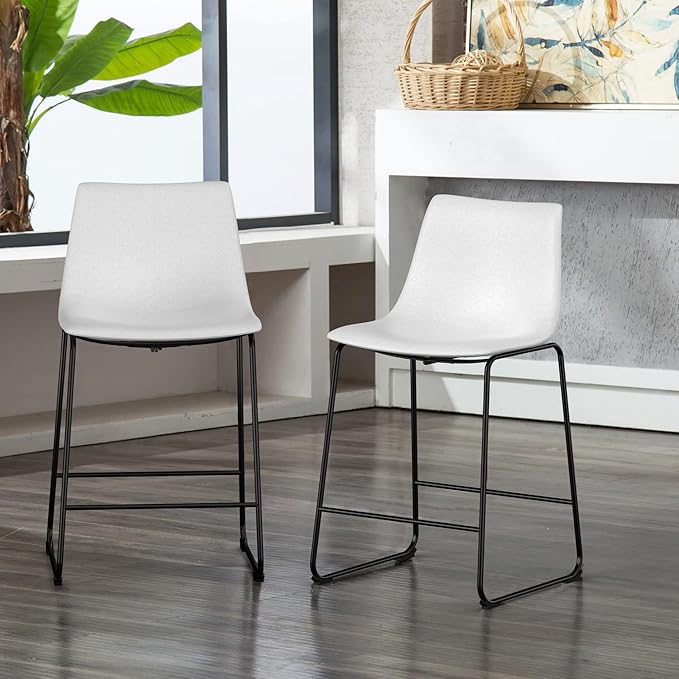 NicBex Retro Bar Stools Crazy-Horse Leather with Metal Legs Barstools, Lounge Kitchen Island Counter Stools, Set of 2, (White Color) (A-GE17020-USSU014) - LeafyLoom