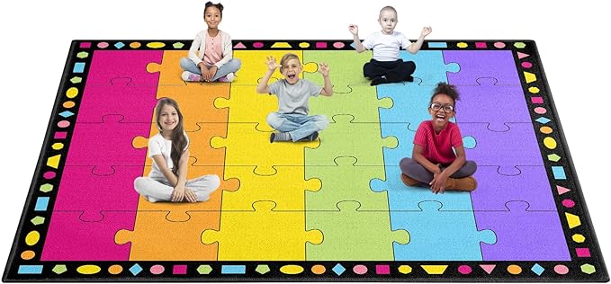 Booooom Jackson Classroom Rug 13'x10'4'' Puzzle Classroom Seating Rug for School Learning Area, Children's Colorful Seating Rug Classroom Carpet with Non-Slip Backing(Seats-30) - LeafyLoom