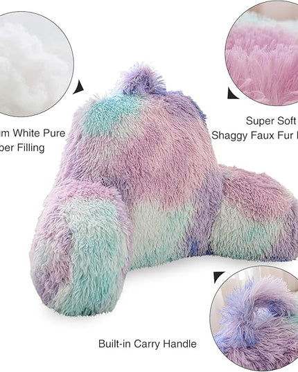 Aimuan Reading Pillow Bed Rest Pillow Plush Shaggy with Arms Cushion for Adults Teens Incline Rest Sitting up & Sleeping Snoring Pillow with Pregnancy Lumbar Back Support (Standard, Blue-Purple) - LeafyLoom
