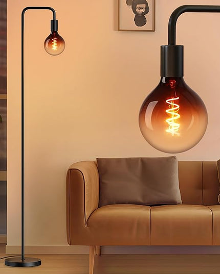 QiMH Floor Lamp for Living Room, Modern Industrial Standing Lamp with 8W LED Bulb, Clear Glass Globe 5", 2200K Warm Light Lighting 67" Minimalist Tall Floor Lamps for Bedroom Office Decor, Black - LeafyLoom