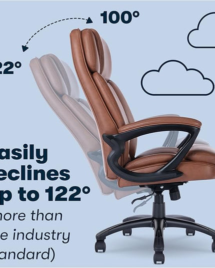 Serta Fairbanks Big and Tall High Back Executive Office Ergonomic Gaming Computer Chair with Layered Body Pillows, Contoured Lumbar Zone, Cognac - LeafyLoom