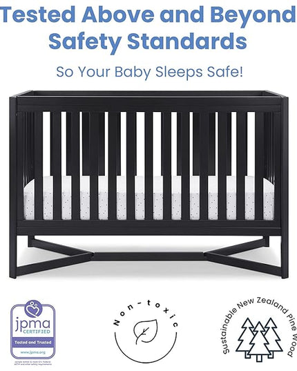 Delta Children Tribeca 4-in-1 Baby Convertible Crib + Simmons Kids Quiet Nights Crib and Toddler Mattress Made from Recycled Water Bottles/GREENGUARD Gold Certified [Bundle], Midnight Grey - LeafyLoom