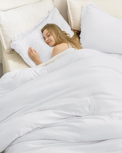 Andency White Comforter Set Full, 3 Pieces Boho Lightweight Bedding Comforters & Sets, All Season Soft Fluffy Tassel Bed Set (79x90In Comforter & 2 Pillowcases) - LeafyLoom