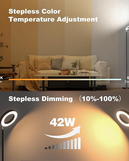 Dual-Sided RGBCW Floor Lamp, 42W 2800LM Bright Dimmable LED Standing Lamp with Remote Control, 350° Rotatable Head, Modern Color Changing Tall Lamps for Living Room Bedroom Studio Office Gaming Garage - LeafyLoom
