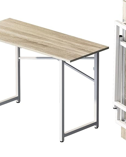 Folding Desk 47 inch No Assembly Required Home Office Table, Writing Gaming Computer Camping Desk, Beige - LeafyLoom