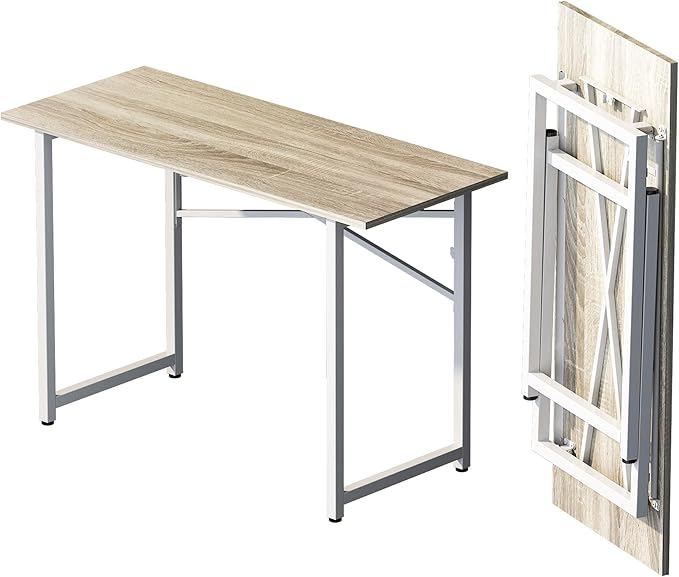 Folding Desk 47 inch No Assembly Required Home Office Table, Writing Gaming Computer Camping Desk, Beige - LeafyLoom