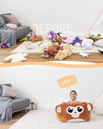 Aubliss Unicorn Stuffed Animal Storage Bean Bag Chair for Kids, Velvet Extra Soft Beanbag Chairs Cover, X-Large Stuffable Zipper Bean Bag for Organizing Plush Toys Girls Bedroom Decor, Monkey - LeafyLoom