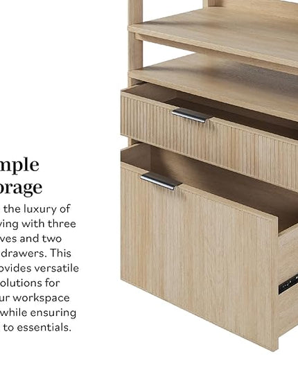 Walker Edison Modern Reeded 4-Shelf Bookshelf Bottom, 33 Inch, Two-Drawer Coastal Oak - LeafyLoom
