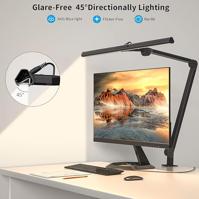 KableRika LED Desk Lamp with Clamp, 17W Super Bright Architect Swing Arm Desk Light for Home Office, Eye-Caring Task Table Lamp, Dimmable&6 Color Modes, Great Range of Motion for Office Lighting - LeafyLoom