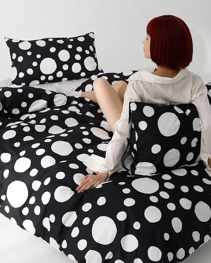 White Polka Dots Comforter California King Black White Dots Print Reversible Gingham Cal King Bedding Comforter Set Boys Girls Black White Bed Sets Soft 3Pcs Cal King Comforter Sets - LeafyLoom