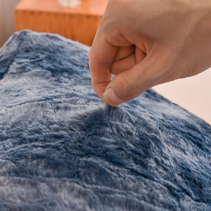 A Nice Night Faux Fur Soft Reading Pillow Bed Wedge Adult Backrest with Arms Back Support for Sitting Up in Bed/Couch for Bedrest,Tie Dyed Navy,Large - LeafyLoom