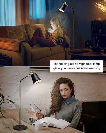Floor Lamp, Industrial Floor Lamps for Living Rooms Rustic Farmhouse Reading Standing Floor Lamp Adjustable Metal Heads Indoor Task Lighting for Living Room Bedroom Office Home Décor (Black) - LeafyLoom