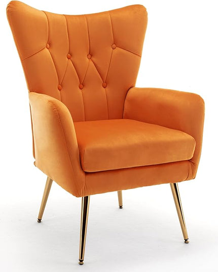 US Pride Furniture Modern Accent Chair with Ergonomic High Wingback, Microfiber Upholstered Armchair with Metal Legs for Living Room, Bedroom, Office or Vanity, Orange - LeafyLoom