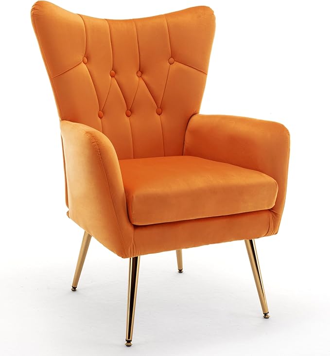 US Pride Furniture Modern Accent Chair with Ergonomic High Wingback, Microfiber Upholstered Armchair with Metal Legs for Living Room, Bedroom, Office or Vanity, Orange - LeafyLoom