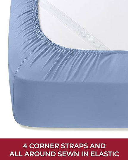 Mellanni RV Short Queen Sheets - 4 PC Iconic Collection Bedding Sheets & Pillowcases - Hotel Luxury, Extra Soft, Cooling Bed Sheets - Deep Pocket up to 10 inch (RV/Short Queen, Sky Blue) - LeafyLoom
