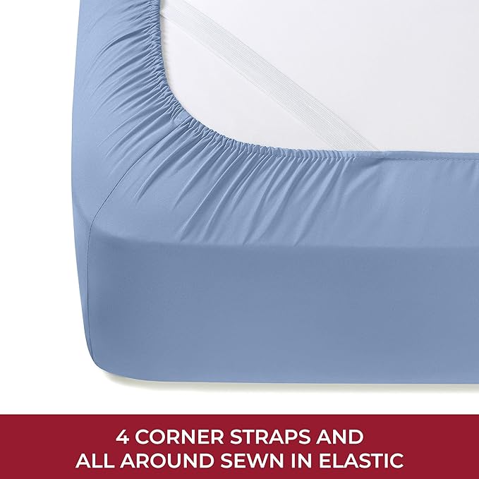 Mellanni RV Short Queen Sheets - 4 PC Iconic Collection Bedding Sheets & Pillowcases - Hotel Luxury, Extra Soft, Cooling Bed Sheets - Deep Pocket up to 10 inch (RV/Short Queen, Sky Blue) - LeafyLoom