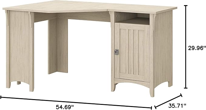 Bush Furniture Salinas 55 Inch W Corner Desk with Storage Cabinet, Antique White (SAD155AW-03) - LeafyLoom
