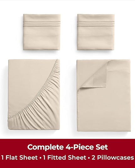 Mellanni Twin XL Sheets Set - 4 Piece Iconic Collection Bedding Sheets & Pillowcases - Soft, Cooling Bed Sheets - Deep Pocket up to 16 inch - 4 PC (Twin Extra Long, Burnt Sand w/Extra Pillow Case) - LeafyLoom