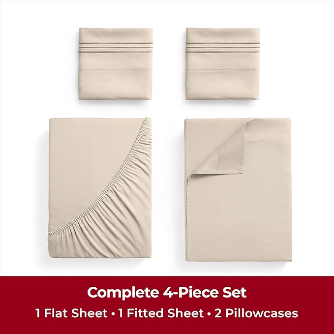 Mellanni Twin XL Sheets Set - 4 Piece Iconic Collection Bedding Sheets & Pillowcases - Soft, Cooling Bed Sheets - Deep Pocket up to 16 inch - 4 PC (Twin Extra Long, Burnt Sand w/Extra Pillow Case) - LeafyLoom