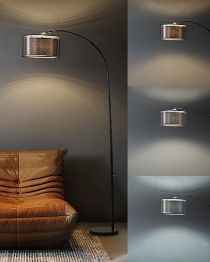73" H Arc Floor Lamp with Remote Control, E26 40Watts LED Bulb, Stepless Color Temperature & Brightness Control, 30/60Mins Timer Function, Adjustable Height & Width for Living Room(Black) - LeafyLoom