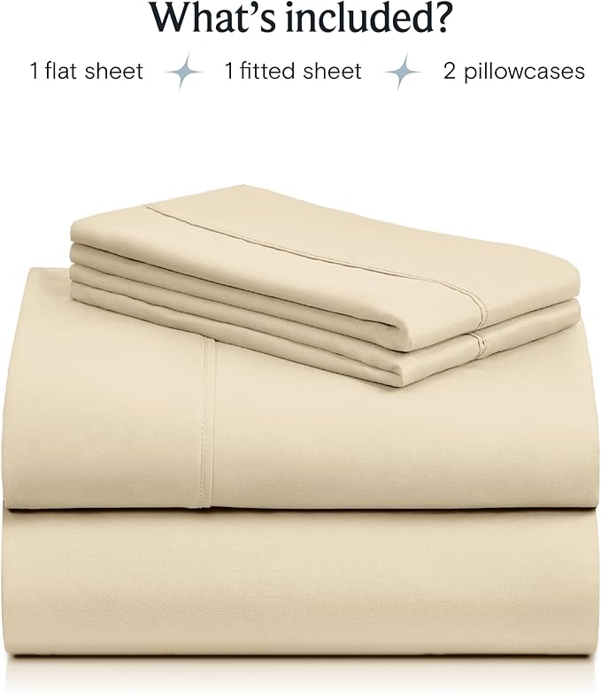 LuxClub Twin XL Sheets - Soft Kids Twin Bed Sheets for Boys and Girls, 4 PC Deep Pockets 18" Eco Friendly Wrinkle Free Kids Fitted Sheets Machine Washable Hotel Bedding Silky Soft- Cream Twin XL - LeafyLoom