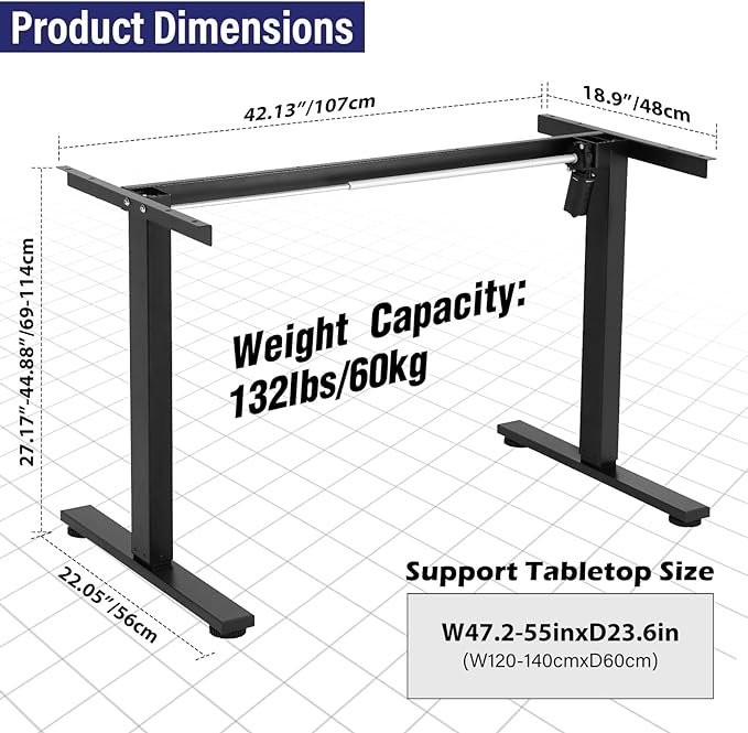 TOPSKY Single Motor 2-Stage Electric Adjustable Standing Computer Desk for Home and Office with 27.1"-44.8" Adjustable Height Range DF00.01 (White Frame only) - LeafyLoom