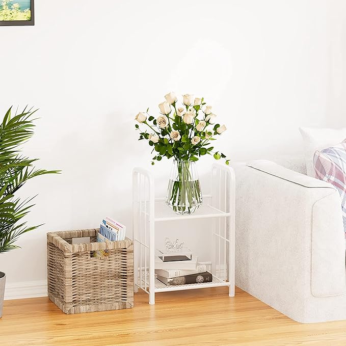 Bookshelf Storage Shelf Bookcase Freestanding Storage Stand for Living Room, Bedroom, Kitchen, Rust Resistance Easy Assembly Free Combination Multi-Functional Organizer (2 Tiers, White) - LeafyLoom