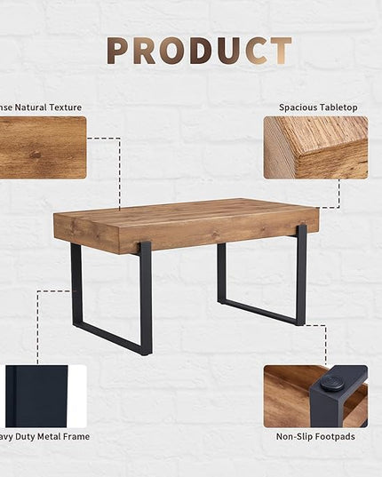 NicBex 59" Dining Table, Modern Kitchen Table, Rectangular Wooden Dinner Table Top and Metal Base for Dining Room, Home Office, Living Room Furniture, Easy Assembly, Natural Wood Wash - LeafyLoom