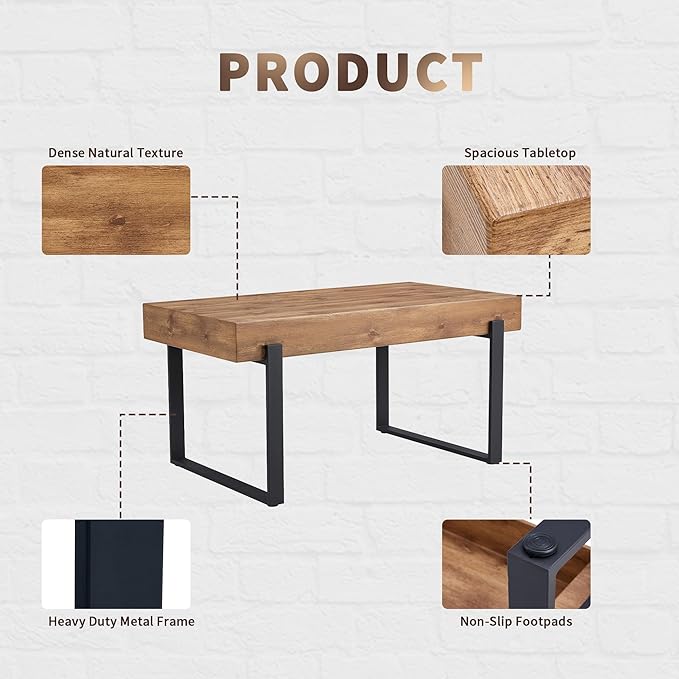 NicBex 59" Dining Table, Modern Kitchen Table, Rectangular Wooden Dinner Table Top and Metal Base for Dining Room, Home Office, Living Room Furniture, Easy Assembly, Natural Wood Wash - LeafyLoom