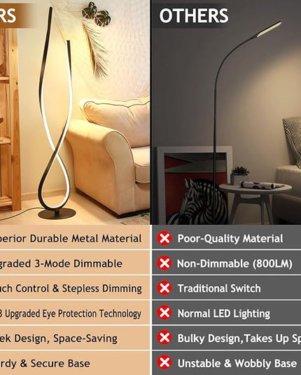 NUÜR Spiral Floor Lamp, 59" Tall Black LED Modern Standing Floor Lamp with Remote Control, Arched Bright Floor Lamps for Living Room Bedroom Office Home (Spiral Floor Lamp) - LeafyLoom