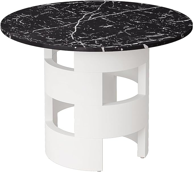 NicBex Dining Table Contemporary Kitchen Table Farmhouse Rustic 42.12" Round Dining Table with Printed Black Marble Table Top for Dining Room, Kitchen, Living Room, Round Dining Table, Black + White - LeafyLoom