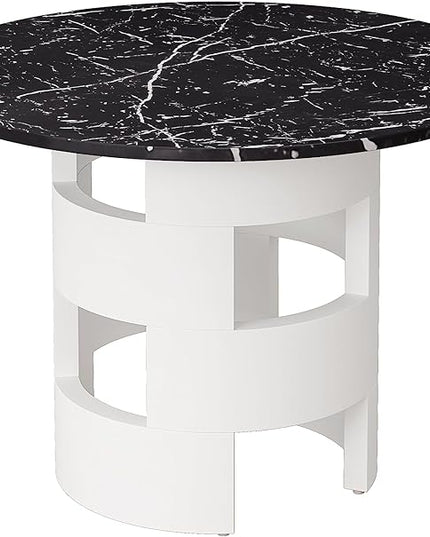 NicBex 42.12Inch Round Dining Table,Modern Kitchen Table with Printed Black Marble Tabletop for 2 to 4,Leisure Coffee Table for Kitchen,Small Space,Apartment,Living Room,Space-Saving,Black+White - LeafyLoom