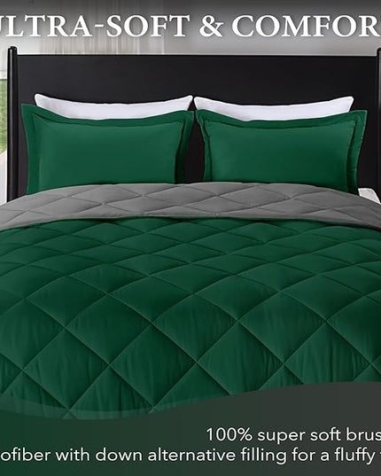 downluxe Queen Comforter Set - Dark Green and Grey Queen Comforter, Soft Bedding Sets for All Seasons -3 Pieces - 1 Comforter (88"x92") and 2 Pillow Shams(20"x26") - LeafyLoom