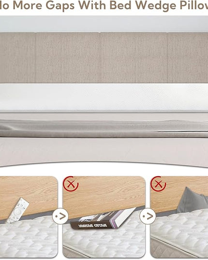 King Bed Wedge Pillow - Versatile Wedge Pillow Bed Gap Filler. Can Also be Used as a headboard Pillow, Mattress Wedge, and Bed Gap Filler (White 54"x10"x6") - LeafyLoom