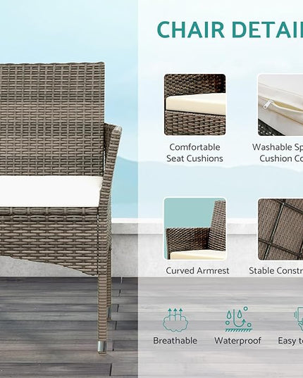 Patio Furniture, 4 Piece Conversation Set, Outdoor Wicker Rattan Table and Chairs, Sectional Sofa with Thick Cushion for Garden, Yard, or Porch, Brown - LeafyLoom