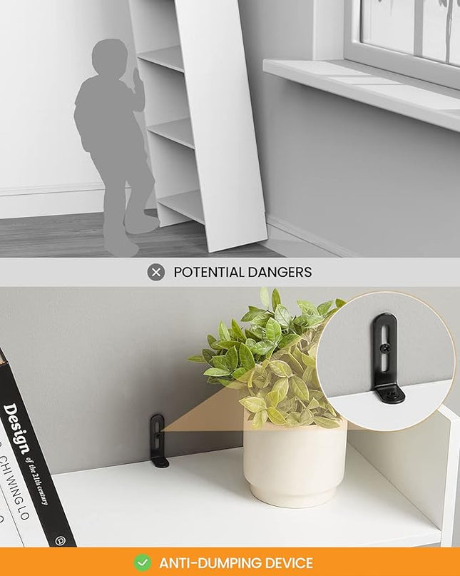 6-Tier Bookshelf, 66.9 Inches Floor Standing Bookcase, Display Storage Shelf, Corner Shelf, Home Decor Furniture for Home Office, Living Room, Bedroom, White 01103XBC - LeafyLoom